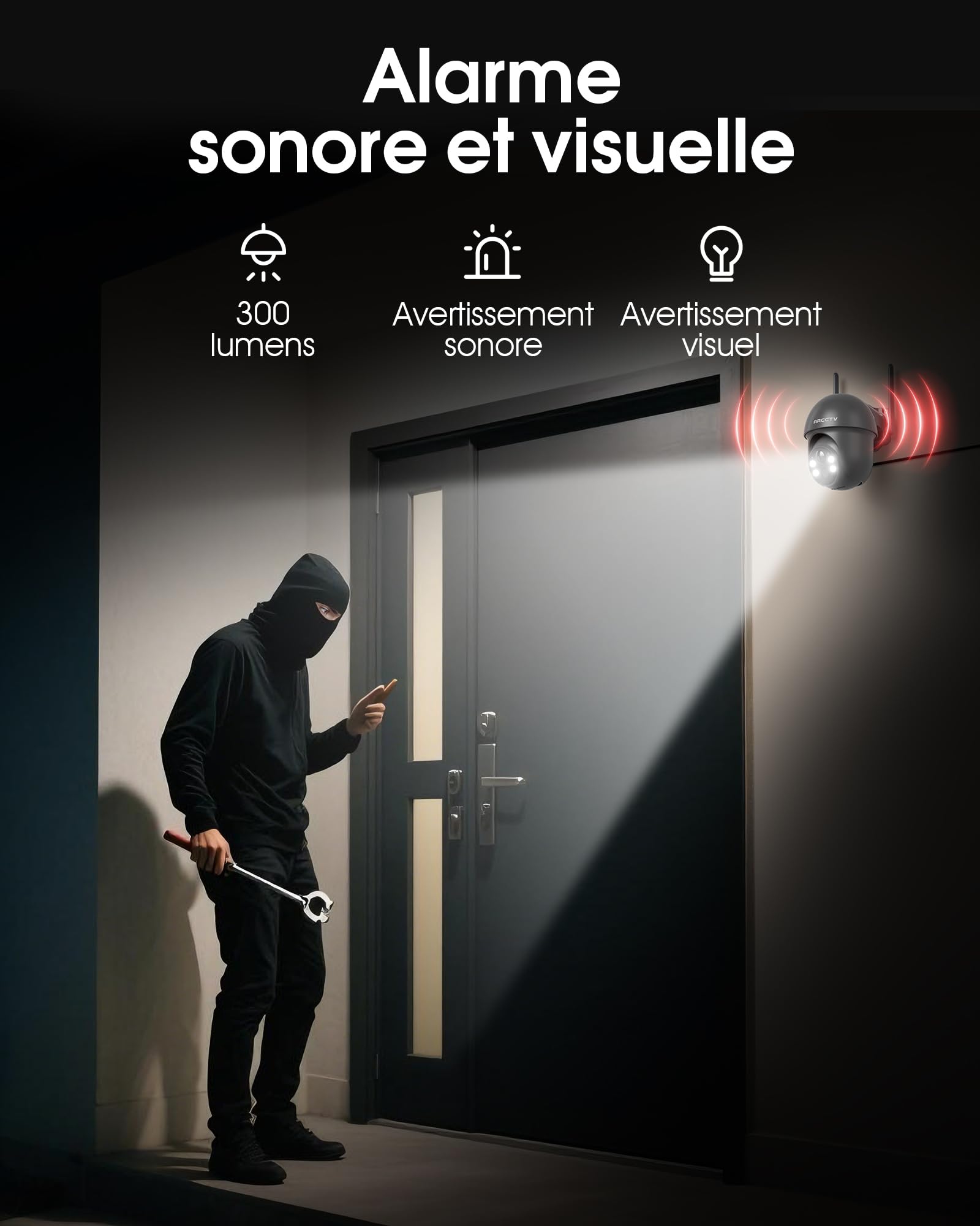 ARCCTV Q1 Caméra Surveillance WiFi Exterieure sans Fil Solaire (Gris, 2pcs) | 2.4/5GHz WiFi, 360° PTZ, 2K/4MP, Panneau Solaire, PIR Détection, Nocturne Couleur, Audio Bidirectionnel, Alexa/IP65
