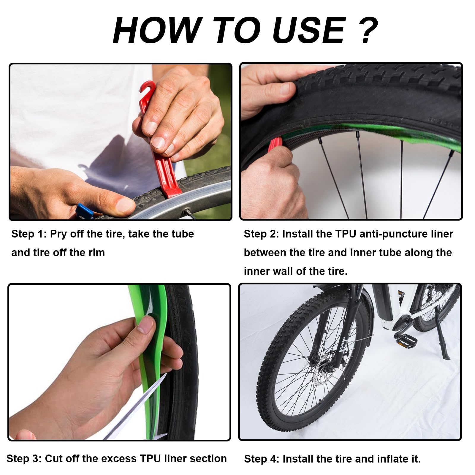 4 rollos de forro para neumáticos de bicicleta, protector plano de tubo interior para bicicleta que ayuda a prevenir pinchazos y pinchazos, compatible con el tubo interior del neumático con forro de