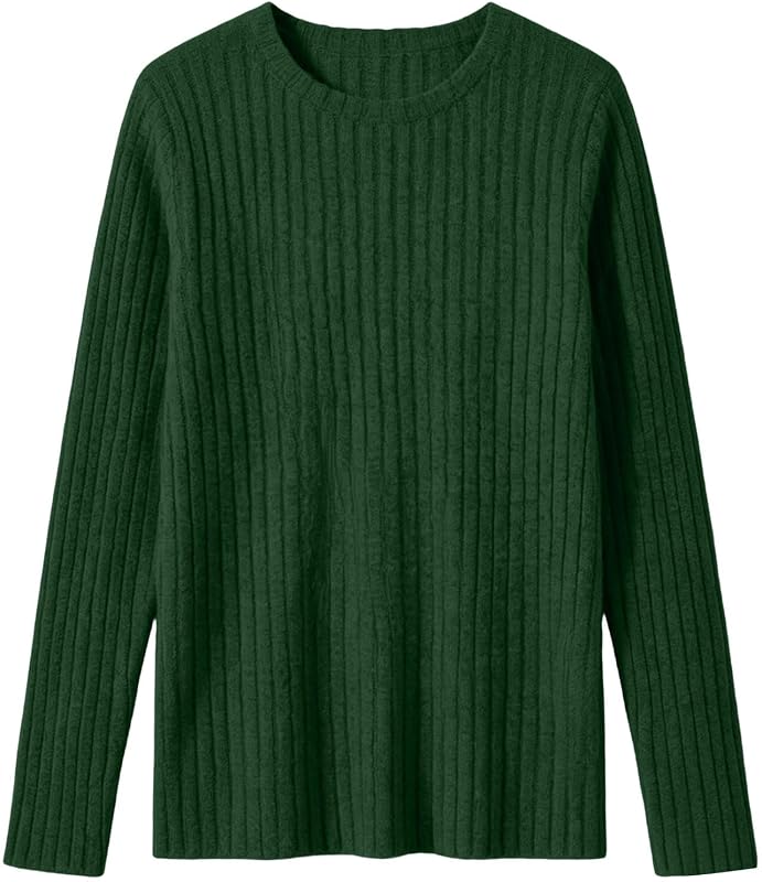 Women's Ribbed Crew Neck Sweater Long Sleeve Soft Knit Pullover Top