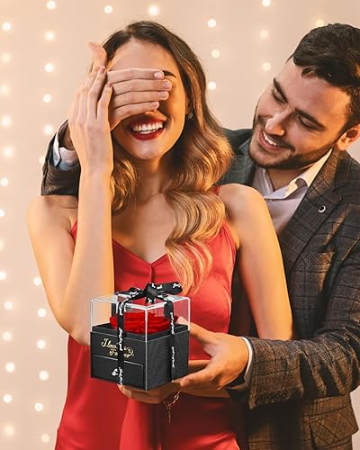 Miniatura 4 de Rosa preservada con collar, caja de flores eternas para siempre, regalos de rosas reales infinitas para mujeres: mamá, madre, esposa, novia, ella, 1