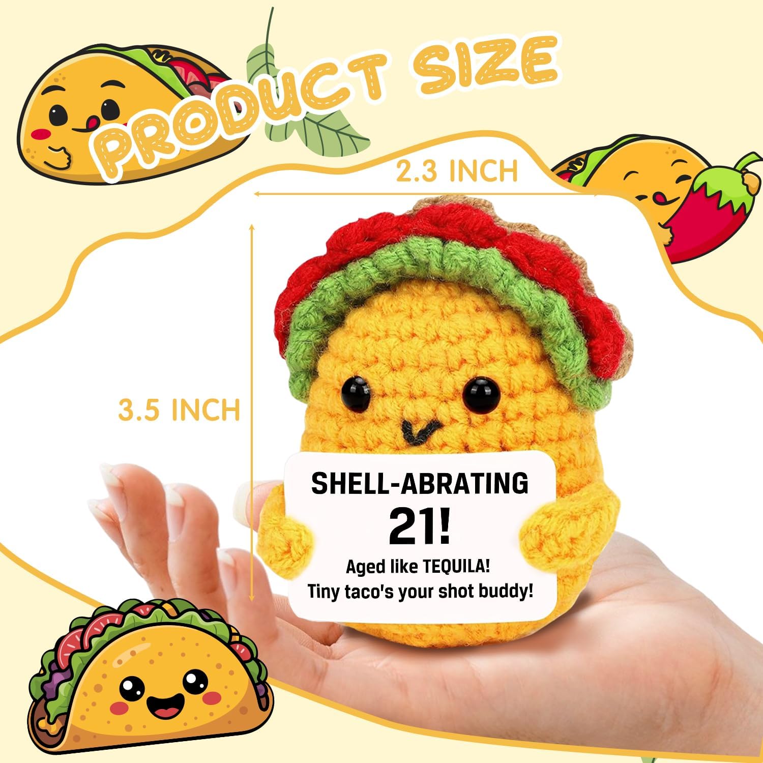 21st Birthday Gifts Taco Doll for Woman Man, Happy 21th Crochet Plush Gifts from Friends, Funny Taco Doll with Card, Sweet Birthday Party Decorations Present, Handmade Gift for Daughter - Image 2