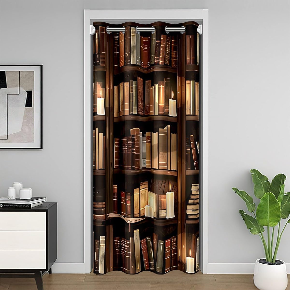 Erosebridal Bookshelf Blackout Curtain Privacy,Vintage Library Bookcase Door Curtains,Western Bookshelf Books Door Drape,Education Academic Collection Room Divider Curtain,42" W X 80" L