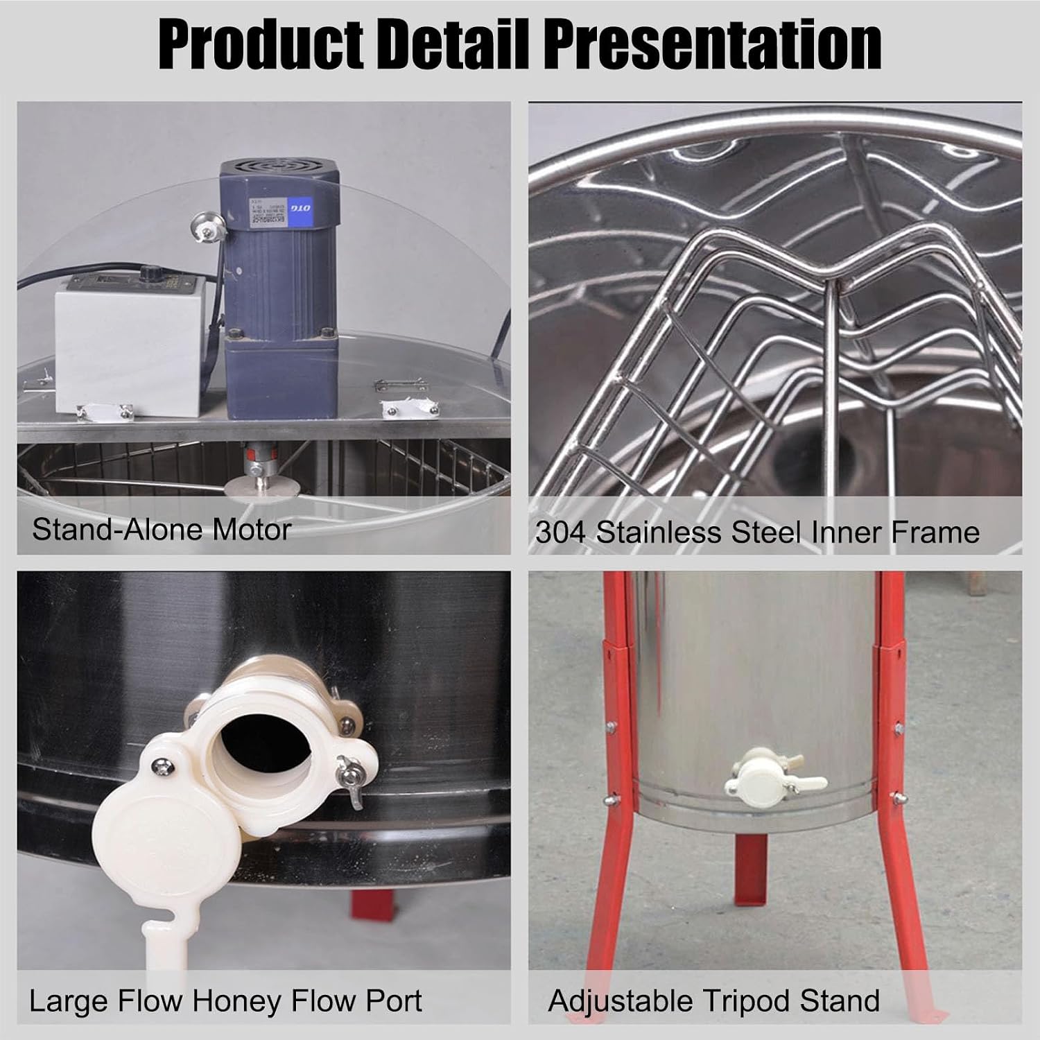 Electric Honey Extractor, 3 Frame 304 Stainless Steel Honey Centrifuge Extractor, with Transparent Lid and Height Adjustable Stand, for Apiaries and Family Use,3 Frames