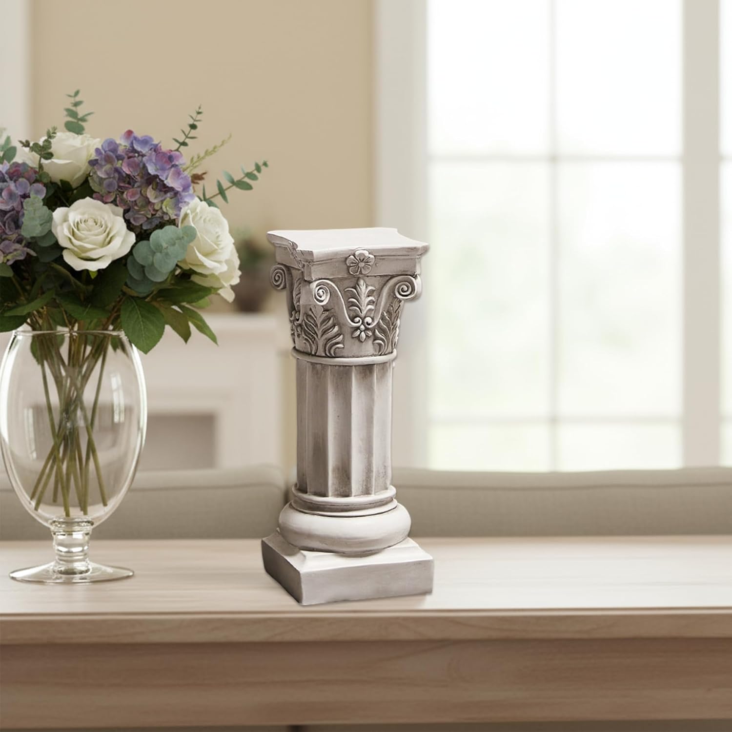 Roman Column Resin Decor 13.6 Inch, Classic White Pedestal for Home Display, Roman Style Pillar Sculpture Large