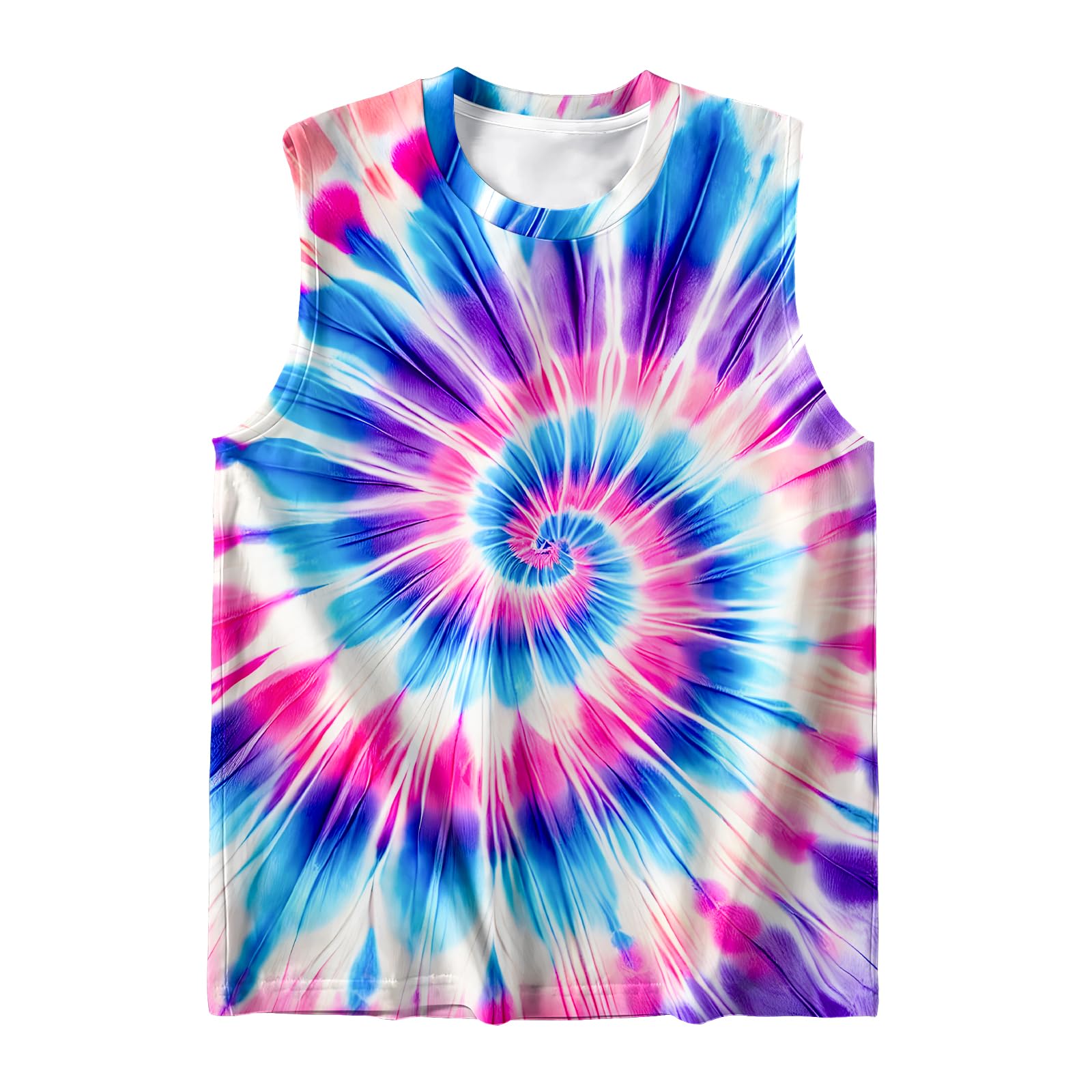 DMPROD Kids Tie Dye Shirt Size 5-14 Years Sleeveless T Shirts Children Tank Tops Hippies Senior Tees for Boys Girls