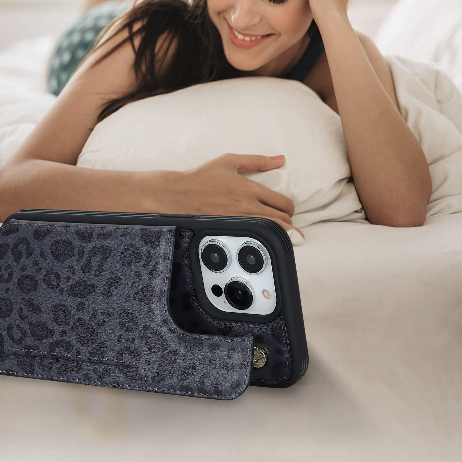 iCoverCase Compatible with iPhone 14 Pro Max Phone Case with Card Holder, Wallet Case for Women Men RFID Blocking PU Leather Protective Case 6.7 Inch (Black Leopard) - Image 5