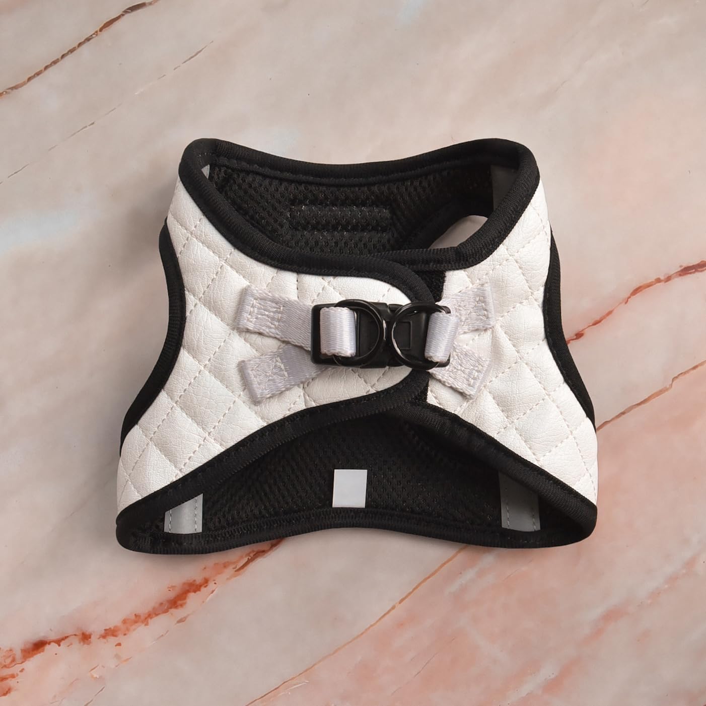White Black Step-in Dog Harness Classic Style Dog Vegan Leather Reflective Details Lightweight Breathable Mesh Summer Soft Fashion Cat Puppy (Small: Neck=9.4-11.4''/Chest=14.5-17'')