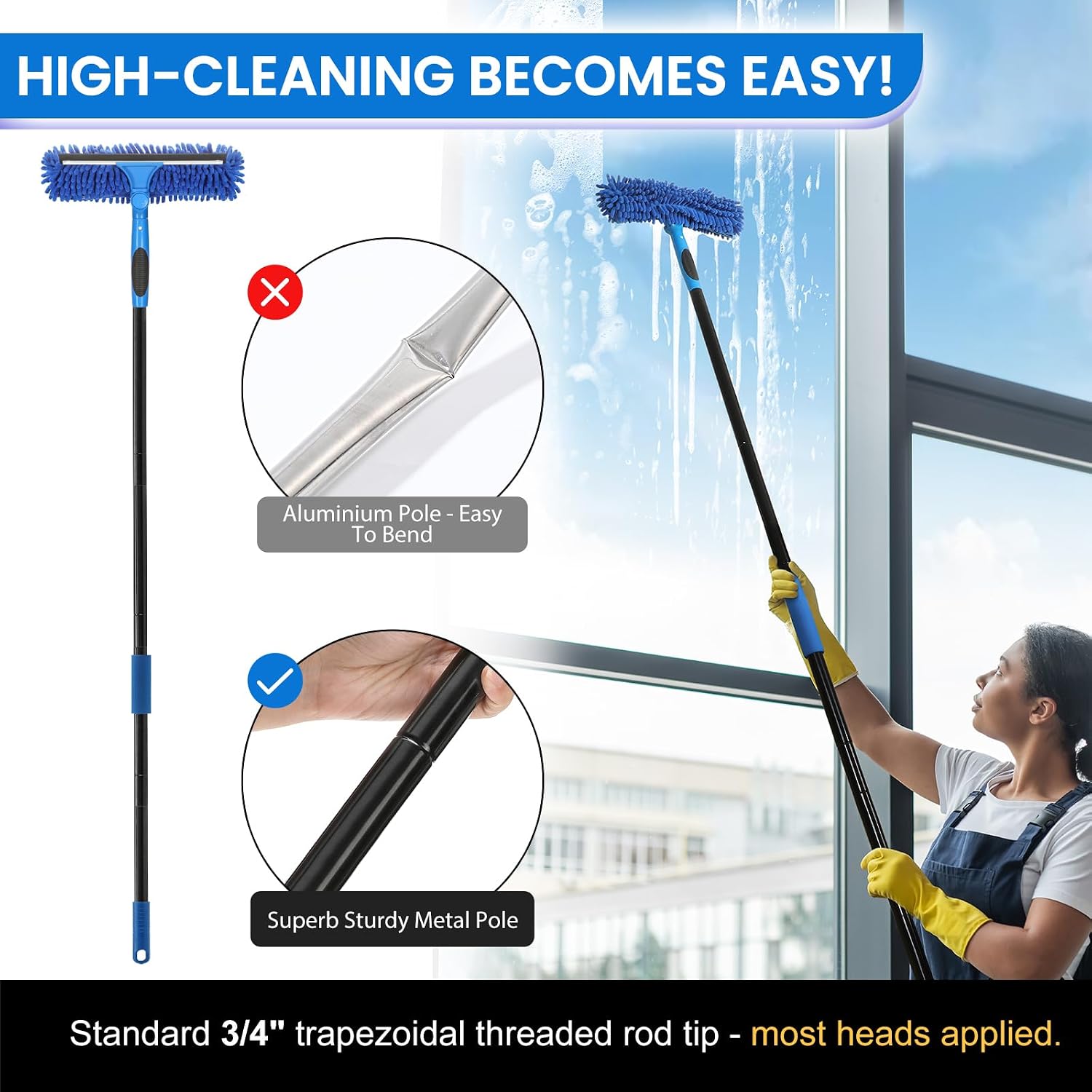 Window Cleaning Kit with Collapsible Bucket 4.2 Gallon, Professional 69" Window Squeegee Cleaner Tool with Extension Pole, Window Washing Equipment Cleaner Tool for Home Outdoor Commercial Use
