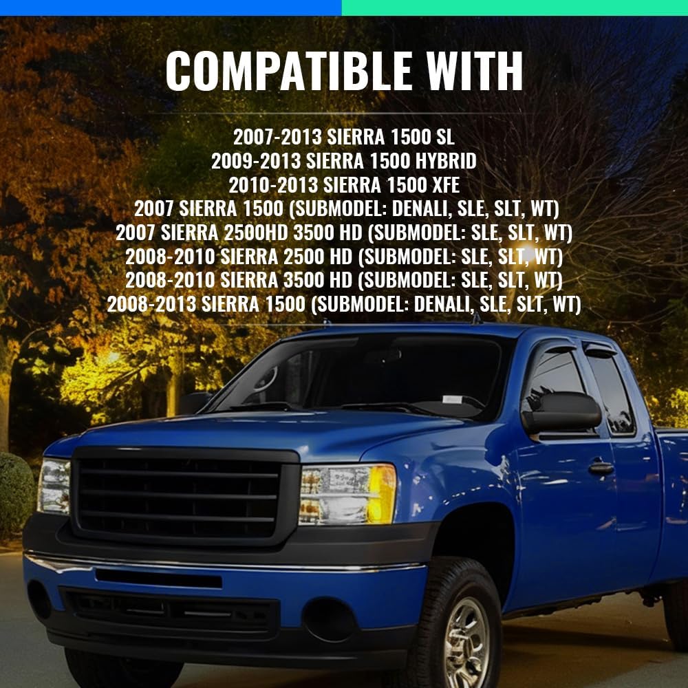 G-PLUS Hood Molding Trim, Compatible with 2007-2013 GMC Sierra 1500/Fit 2007-2010 2500 HD 3500 HD Textured Black Plastic Hood Panel Molding w/o Chrome Grille GM1235110 10385157