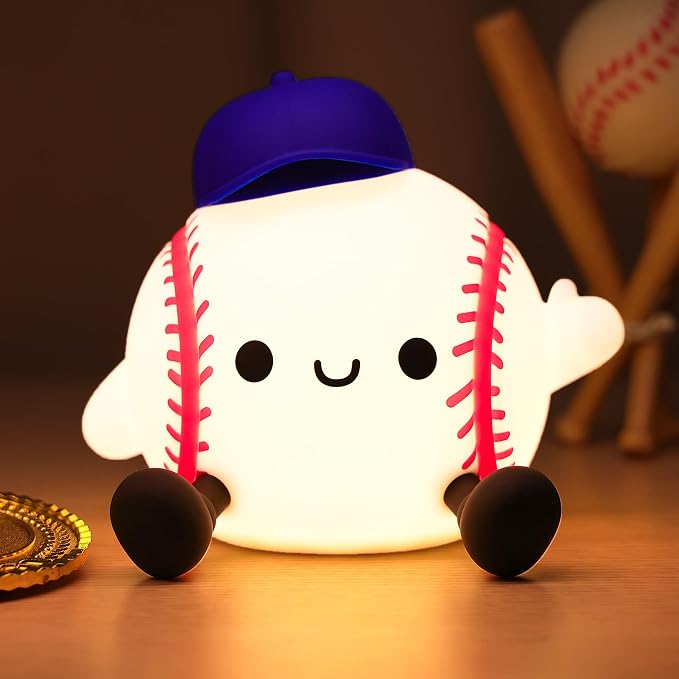 Lámpara de noche de silicona y ABS con diseño de béisbol, regulable y recargable miniatura 7