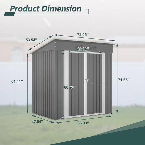 6x4 FT Outdoor Storage Shed with Lockable Double Doors, Aluminum Frame, Weatherproof with Frame Floor, Metal Tool Shed for Garden, Backyard, Patio, and Equipment Storage