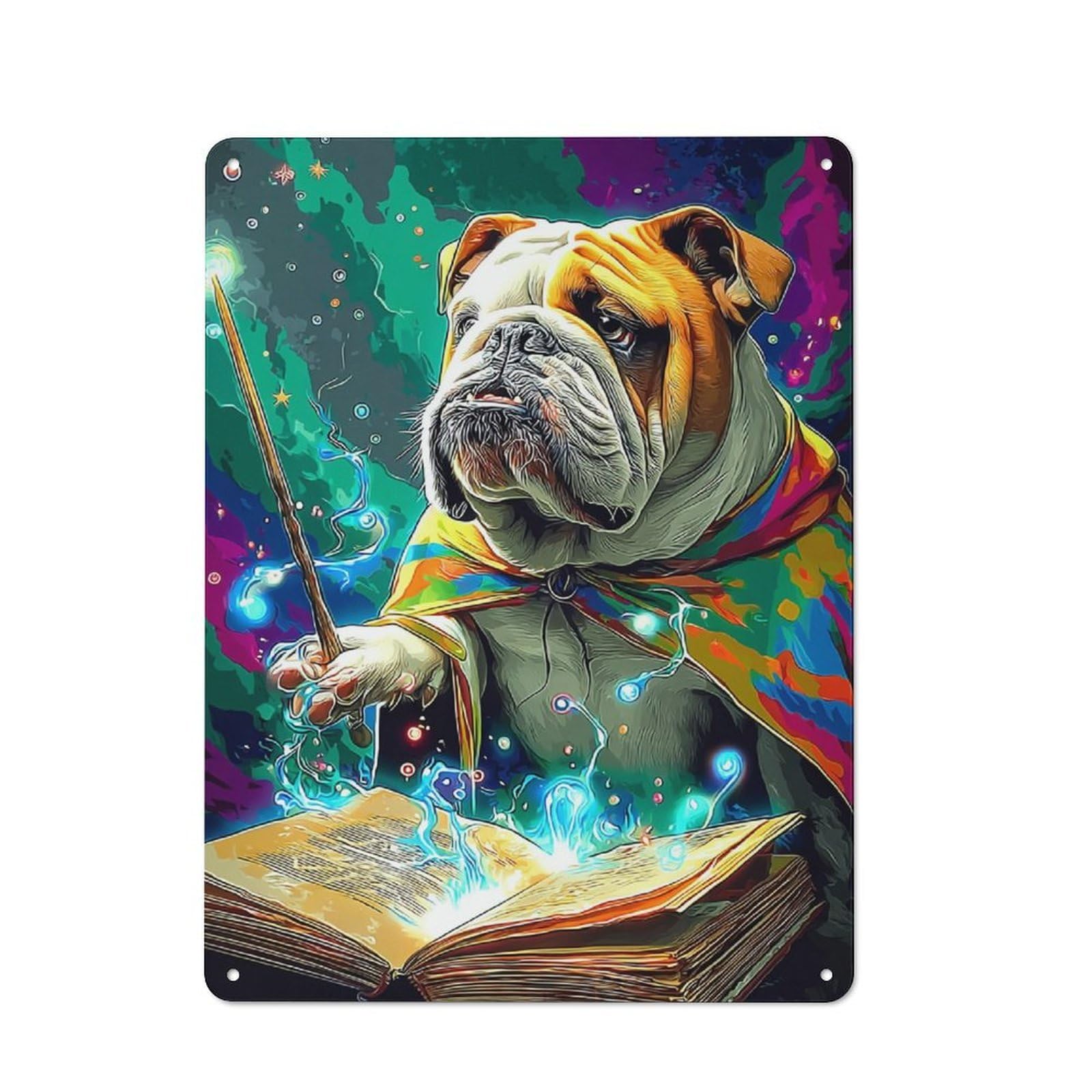 Magical Bulldog Wizard Art Vintage Printed Metal Sign 40x30cm for Café Or Home Bar, New Home Wall Decor for Hospitality Decor Collectors