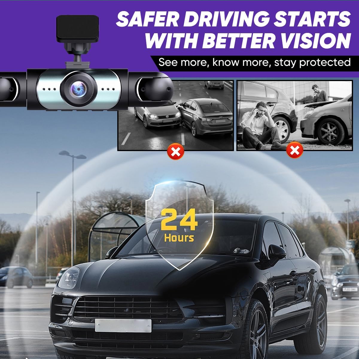 Saker Dash Cam Full View 4 Channel System 2026 Plus | 360° Car Dash Camera with Front Rear Left Right Recording, 1080P Loop Recording, Night Vision, Includes 64GB/128GB Card (with 128GB TD Card)