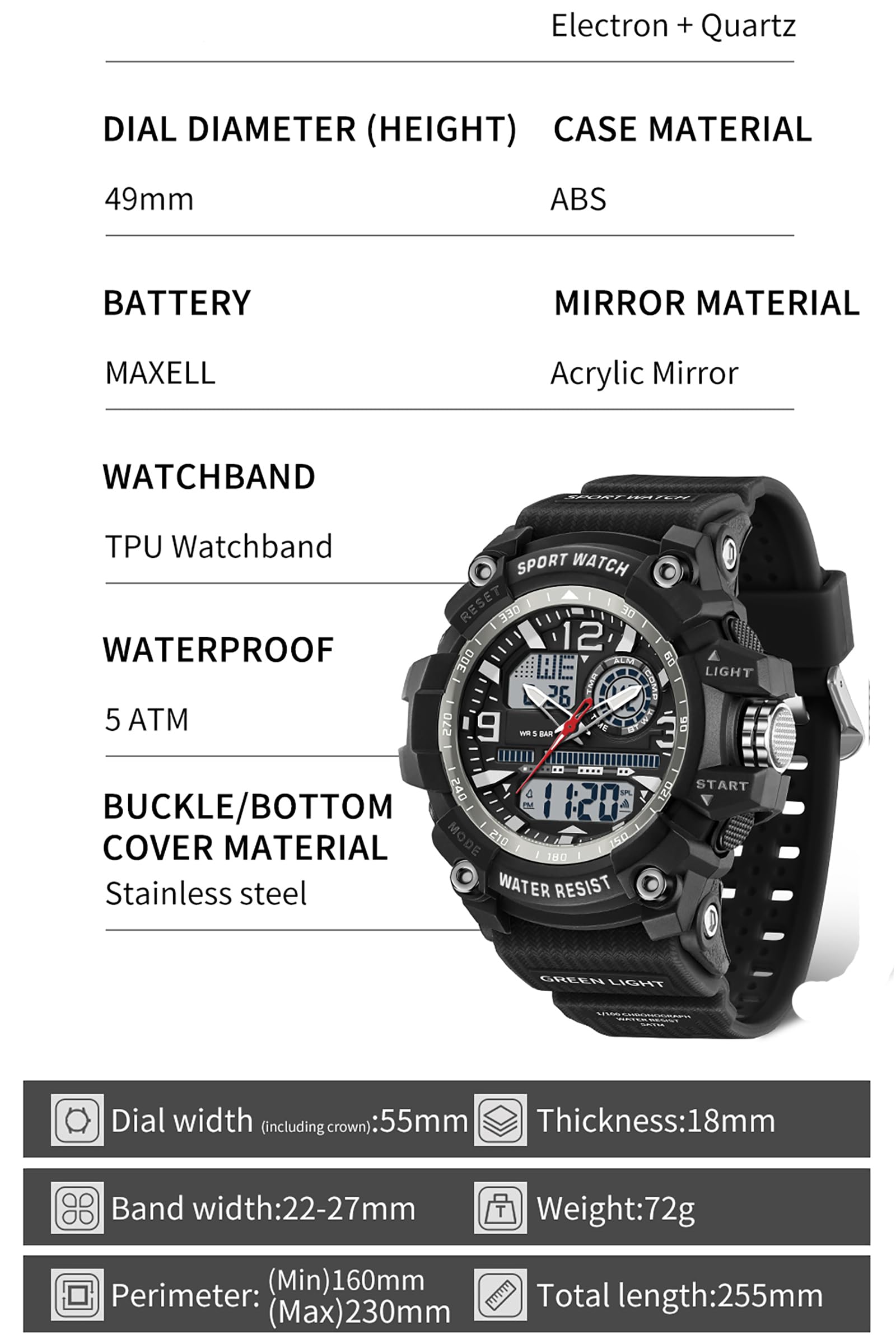 findtime Montre tactique militaire numérique pour homme - Montre robuste pour la course à pied, l'entraînement, les sports de plein air avec rétroéclairage LED, alarme, carillon horaire, calendrier