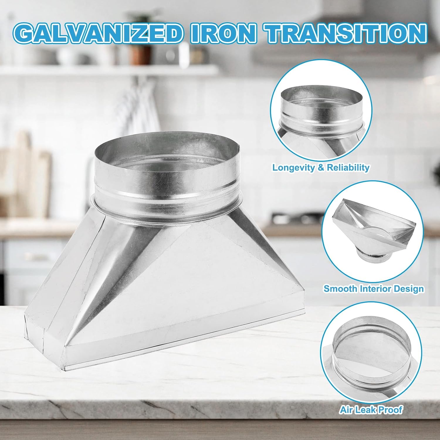 PATIKIL 12" x 4" x 6" Straight Register Boot, Galvanized Steel Transition Rectangular to 6" Round Duct Transition Fitting for Connecting Floor Register Grille HVAC Duct Fittings