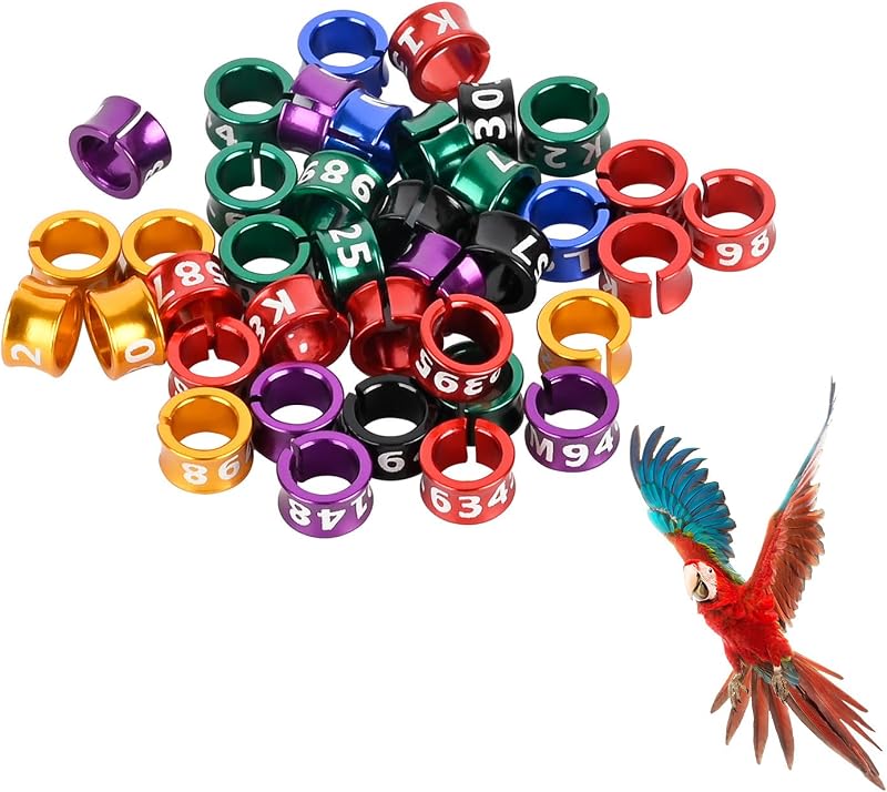 50 PCS Aluminum Open Bird Leg Rings, 4.0mm Inner Diameter，Colorful Numbered Split Bands for Identification, Safe for Pearl, Wainscot, Tiger Peony, Hibiscus Bird, Snow Pigeon, Lightweight & Durable