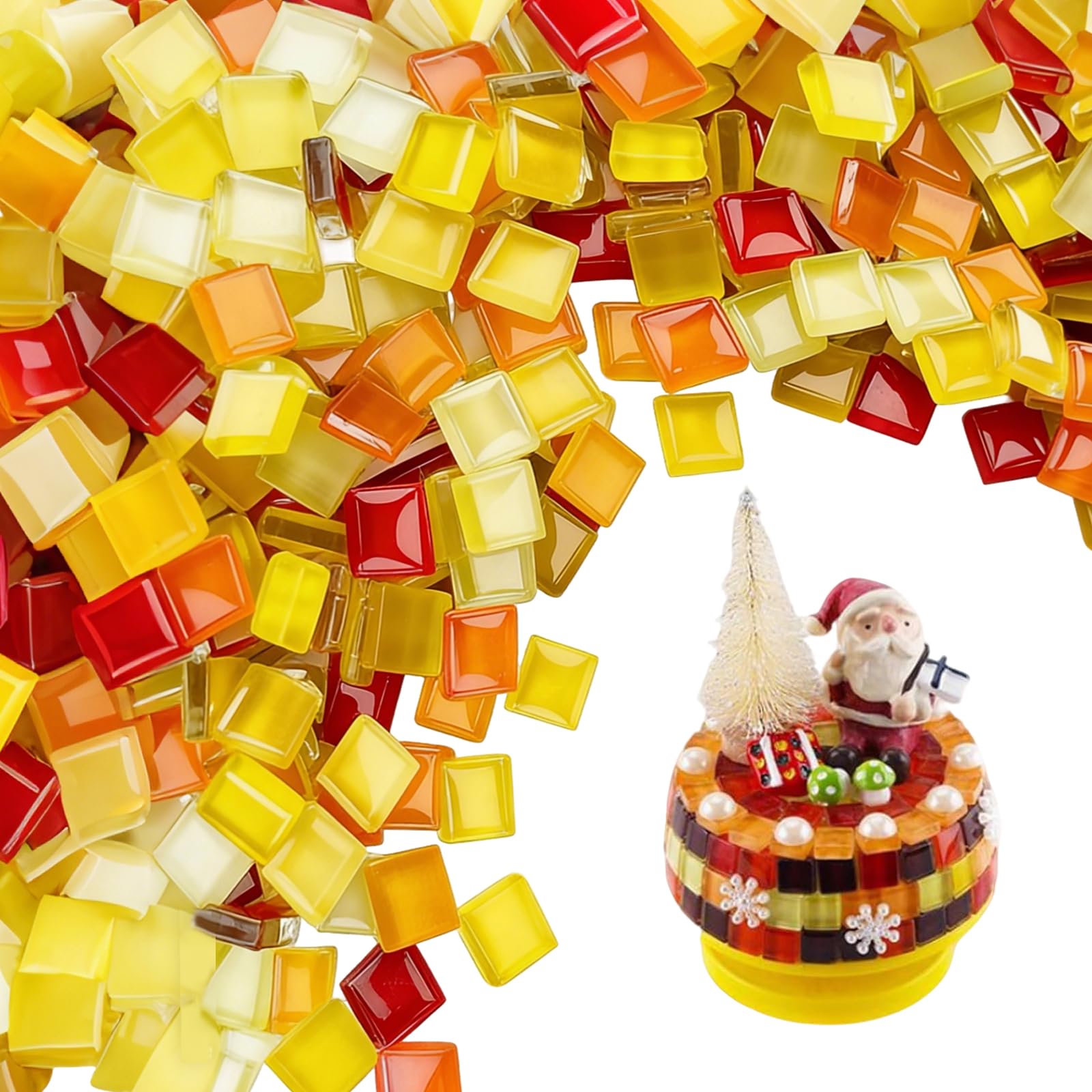1100 Prezzo Fai Da Te Tessere Mosaico, 1kg Mosaico Piastrelle per Esterno, 1x1cm Pietre Colorate Piastrelle Mosaica Bambini, Vetro Tessere per Mosaica DIY Artigianat (Rosso Arancione Giallo)
