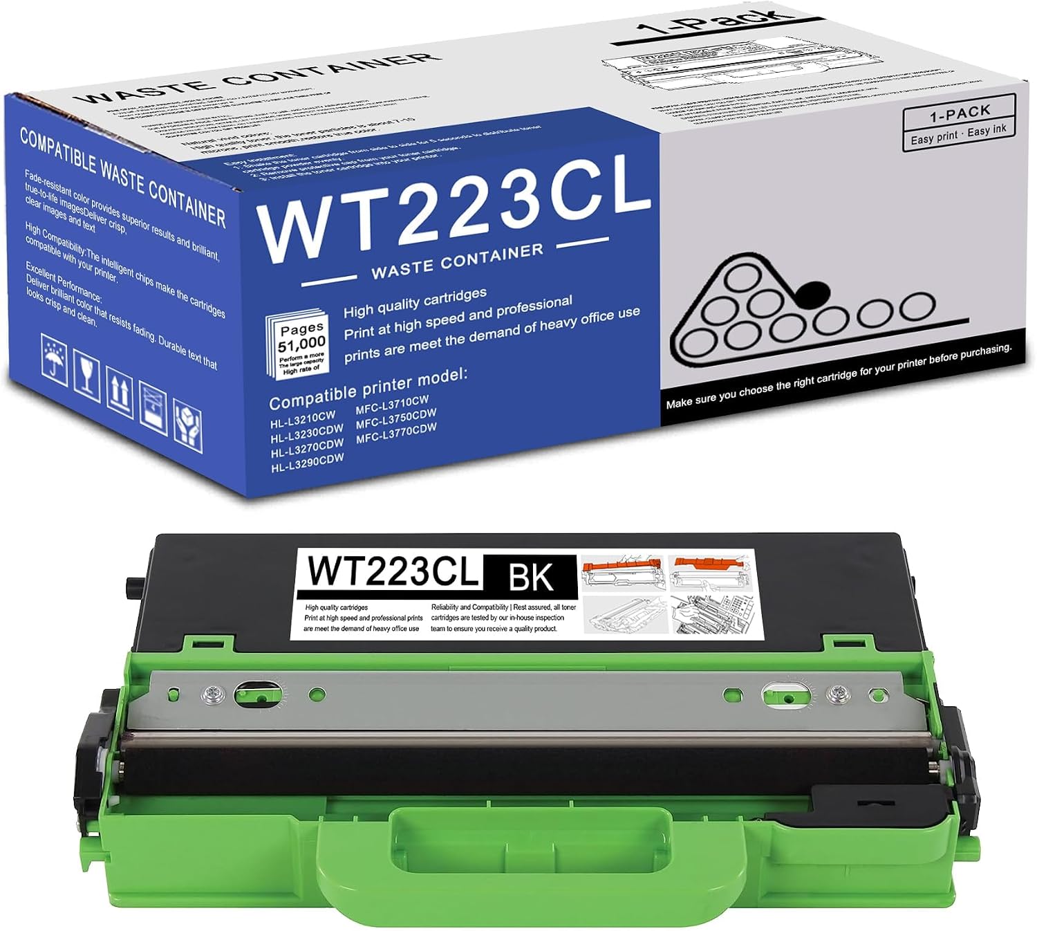 1 Pack WT223CL Black Waste Container High Yield Compatible WT223CL Replacement for Brother HL-L3210CW L3230CDW L3270CDW L3290CDW MFC-L3710CW L3750CDW L3770CDW Printer