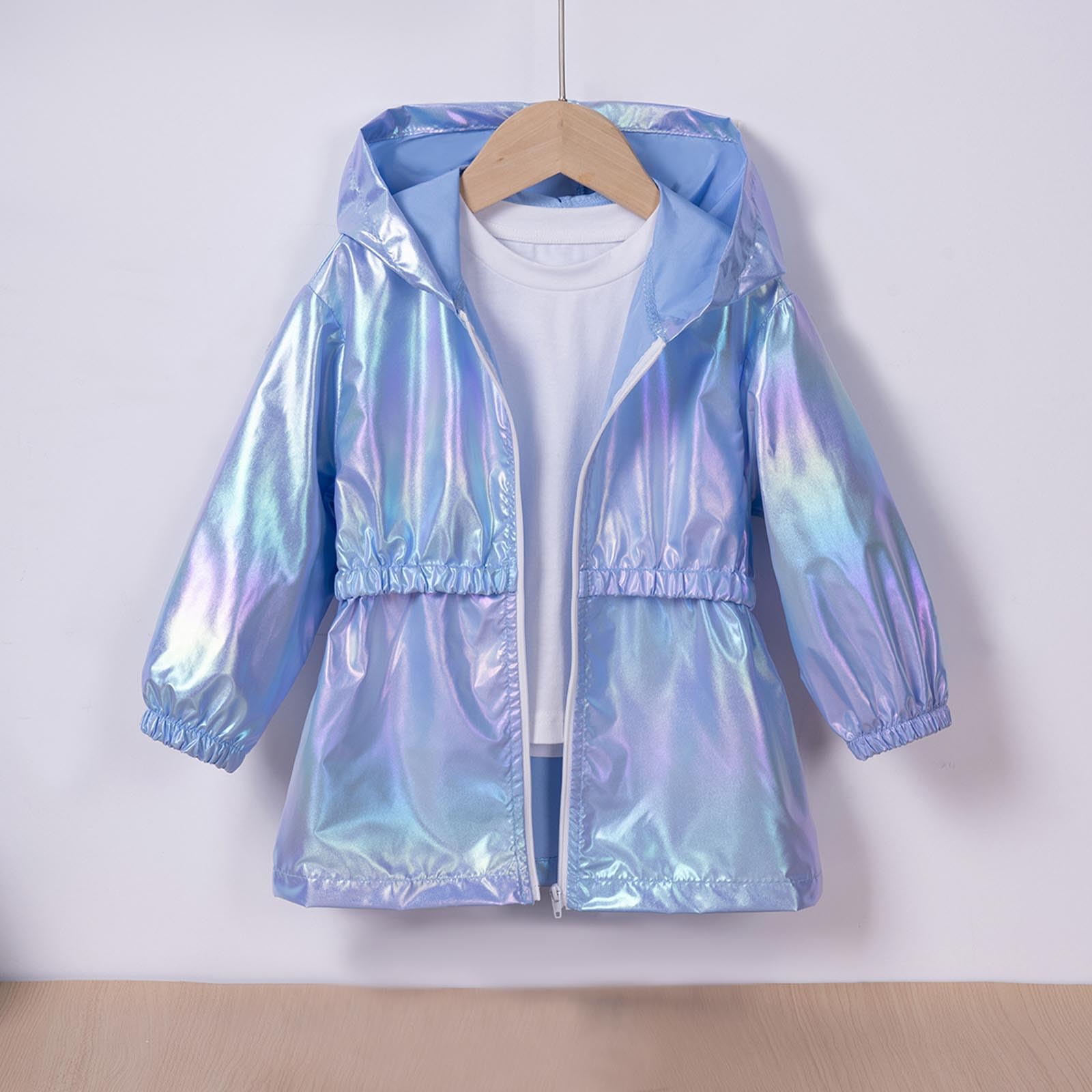 Giacca antipioggia per bambini leggera metallizzata impermeabile giacche ragazzi fresco laser giacca a vento scintillante impermeabile resistente con cappuccio impermeabile impermeabile bagnato scuola