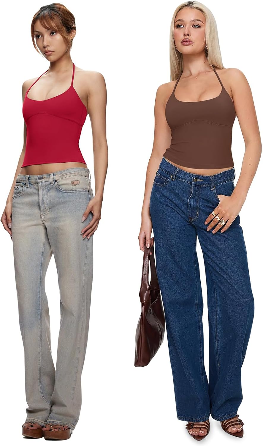 REORIA Women's Sexy Halter Backless Double Lined Tank Top Y2k Trendy Camisole Crop Tops - Image 4