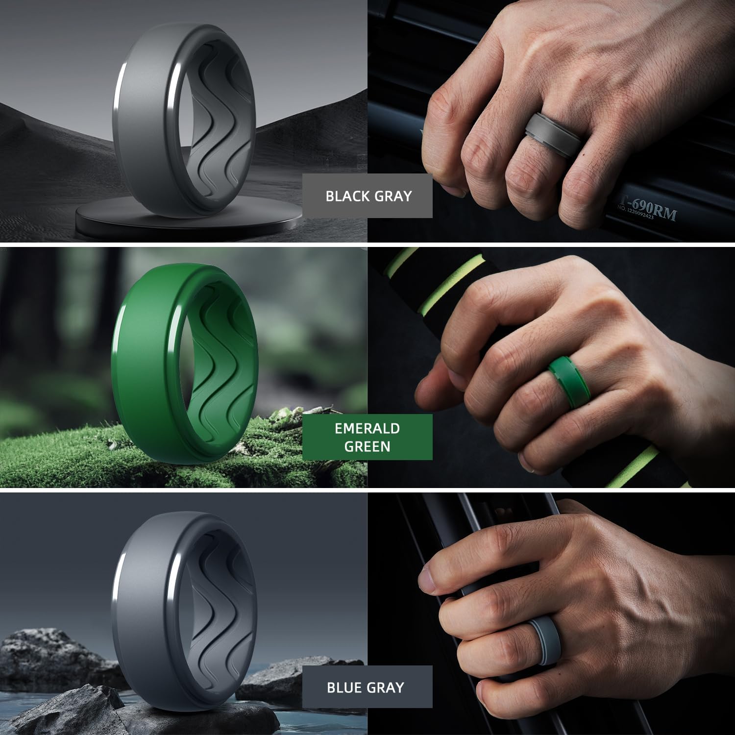 Egnaro Men's Silicone Rings, Inner Arc Ergonomic Breathable Design image 4