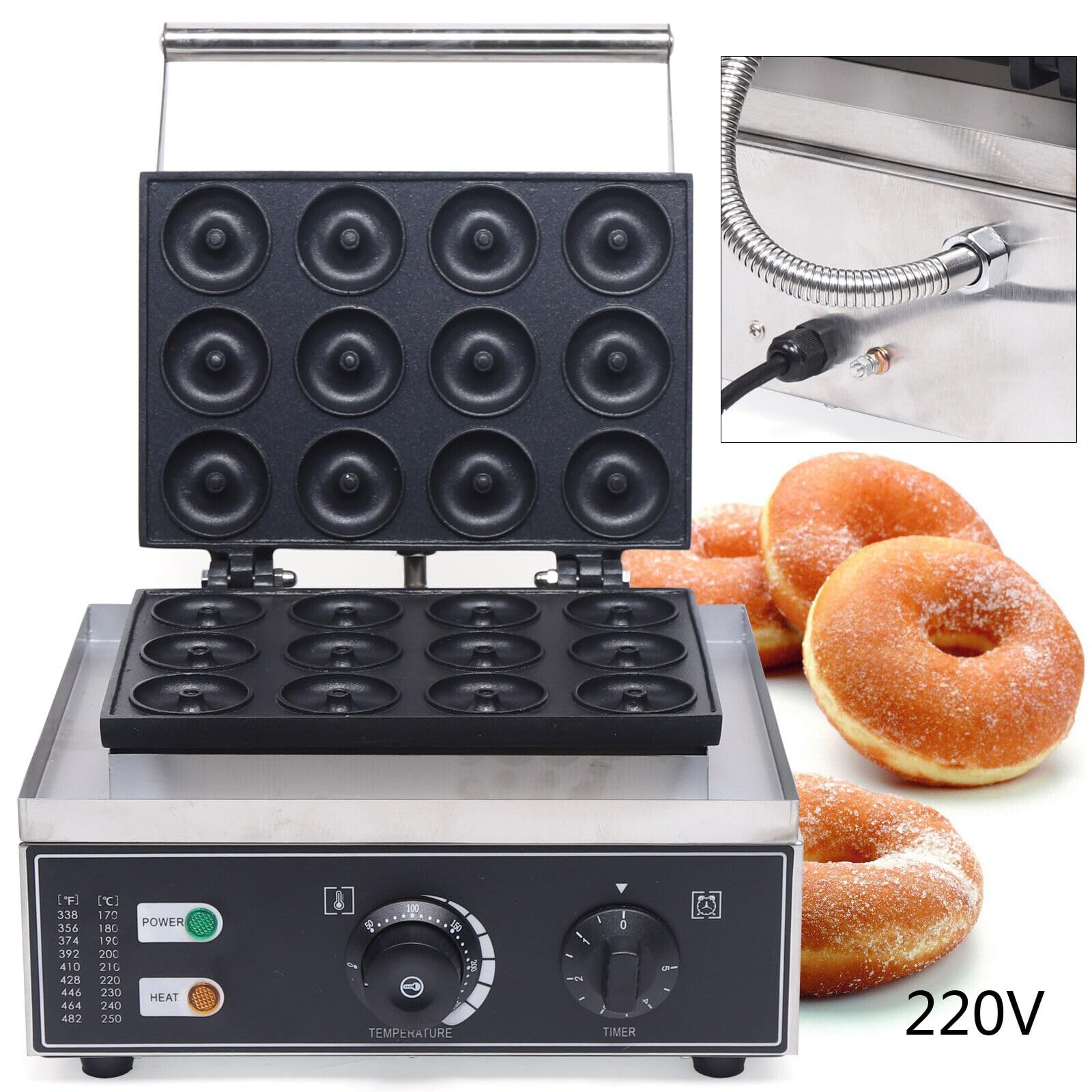 Donut Maker Machine Donut Baker - Máquina de donuts eléctrica (1500 W) - Máquina de gofres para 12 mini rosquillas