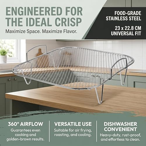BESPORTBLE Support de friteuse à air en acier inoxydable pour four – Étagère carrée de cuisson à la vapeur – Support de refroidissement et de barbecue en métal pour friteuse à air comprimé - 2