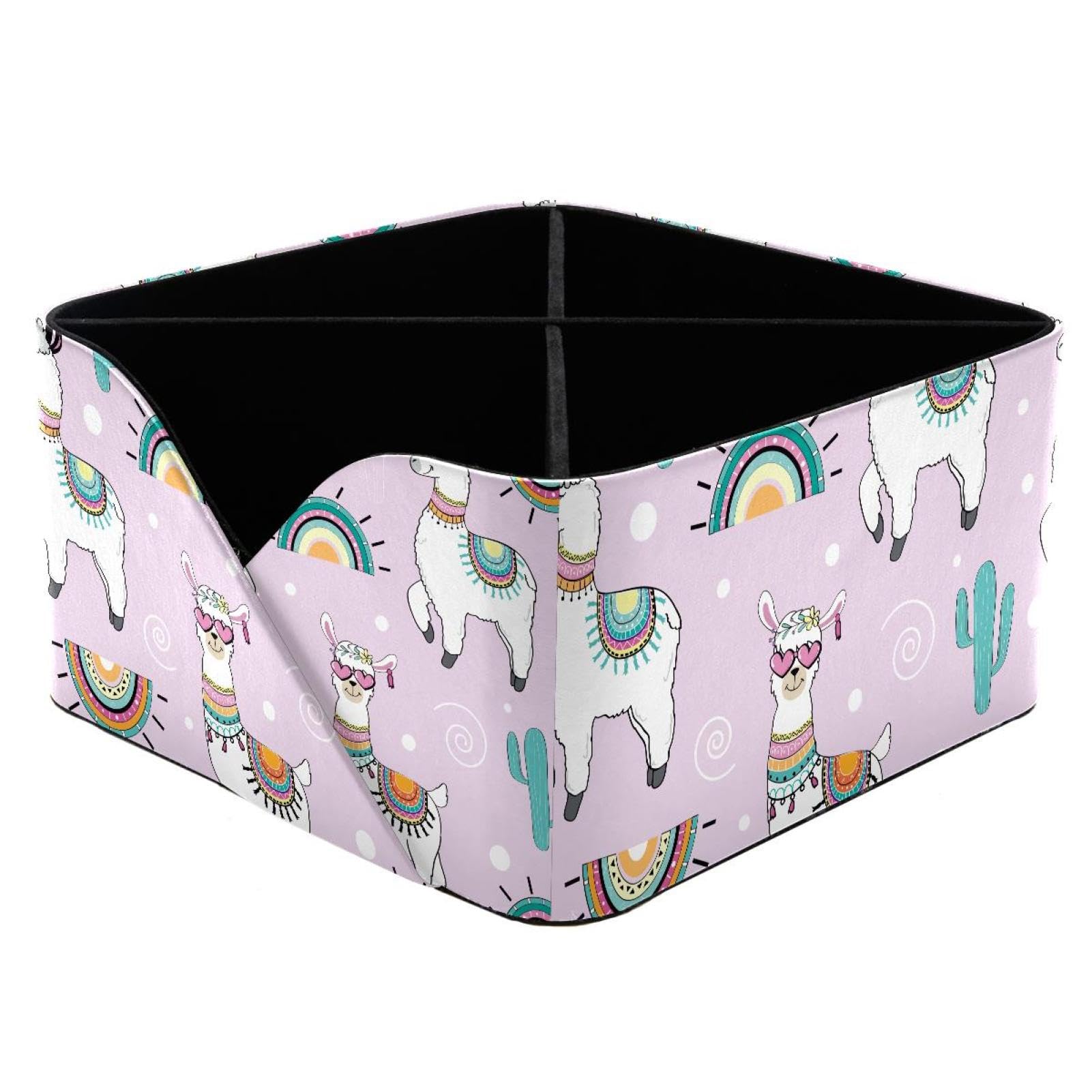 KengjuTesu Cute Animals Cartoon Llama Alpaca Cactus Pattern Desktop Organizer Pen Holder, Rectangular Pencil Cup for Office, Study and Makeup Stations