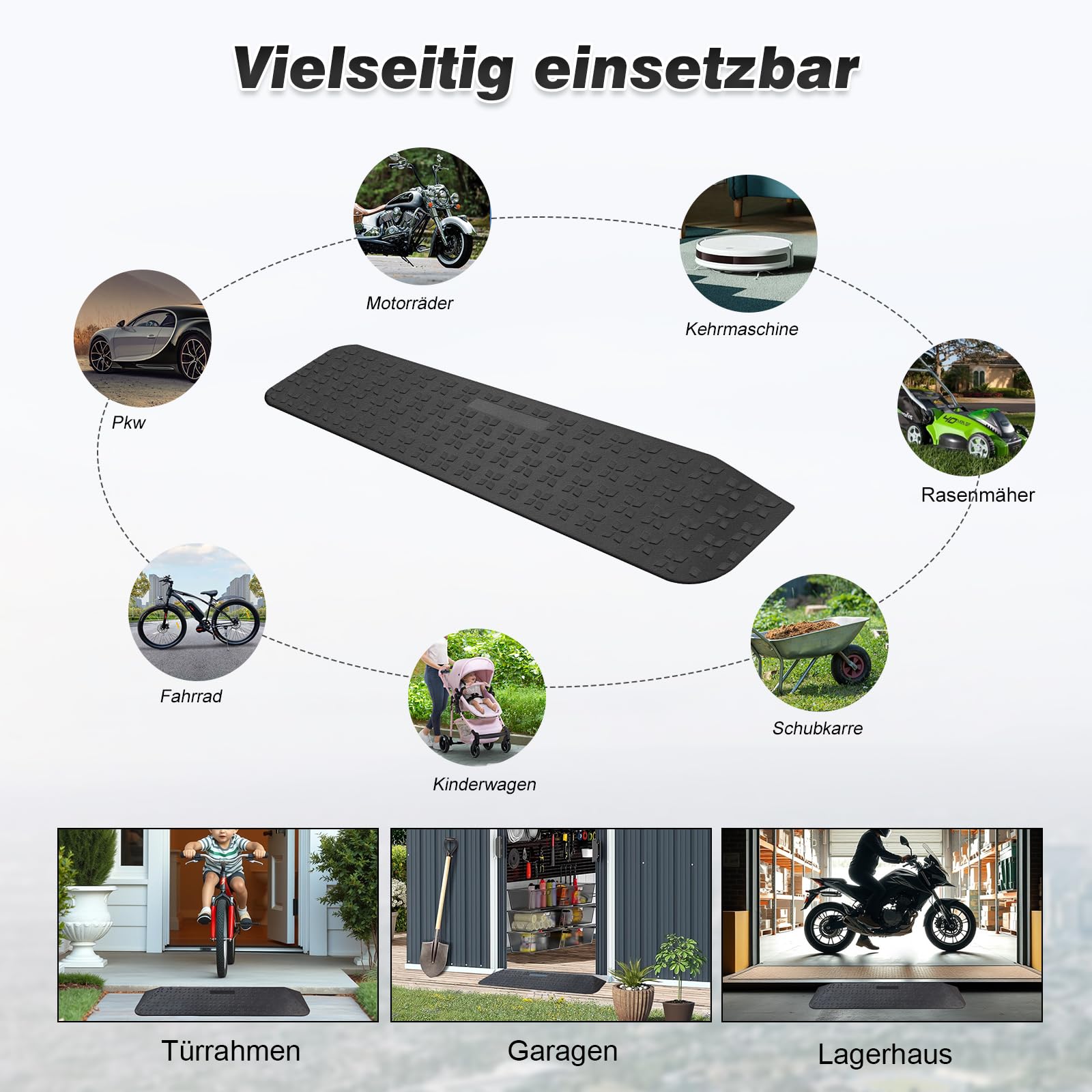 LIEKUMM Gummi Türschwellenrampe 2,5 cm Höhe, rutschfeste Rollstuhlrampe mit Polarstern-Muster, 1000 kg Tragkraft Rollstuhlrampe für Türöffnungen, Stufen, Bordsteine, Scooter, Kinderwagen, Motorrad