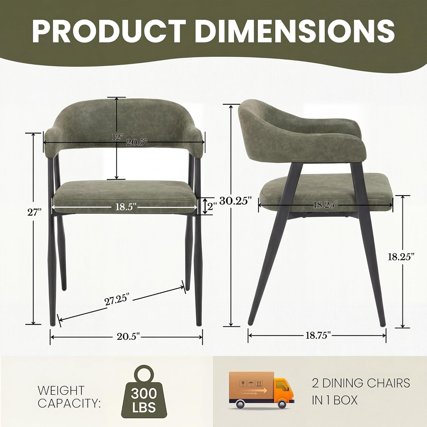 HNY Modern Dining Room Arm Chairs Set of 6, Green Retro Faux Leather Upholstered Barrel Dining Chairs with Arms Mid-Century Accent Chair with Metal Legs, Open-Back Kitchen Side Chairs for Living Room