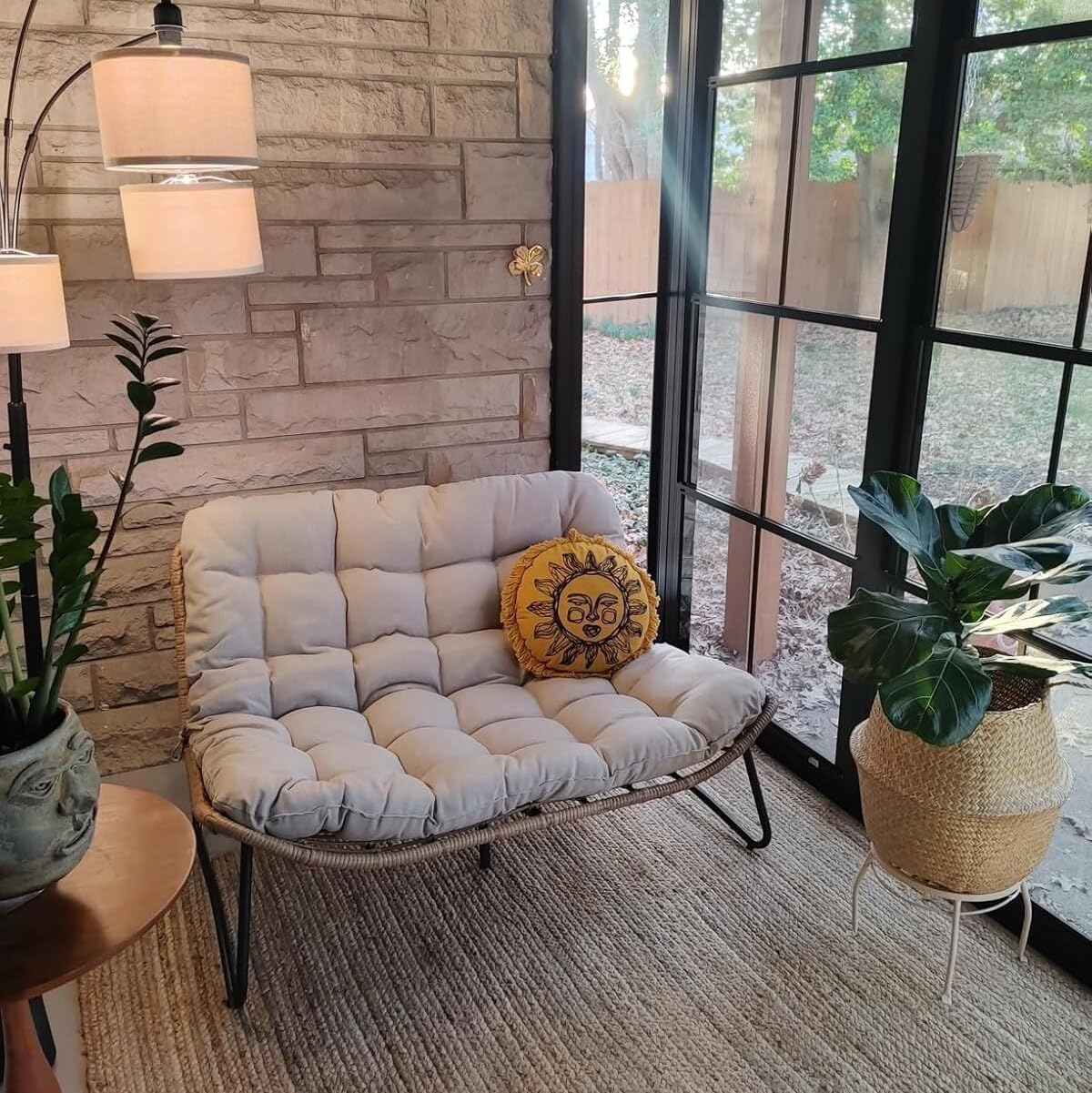 Crestlive Products Outdoor Loveseat, 2 Seater Outdoor Couch with Soft Cushion, All-Weather Boho Rattan Patio Furniture for Balcony, Poolside, Backyard, Porch (Beige)