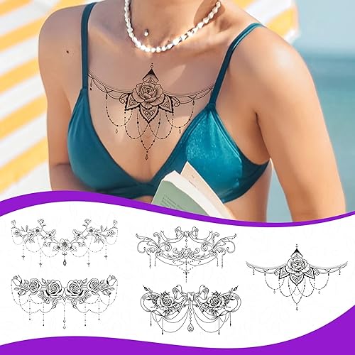 Miniatura 3 de Tatuaje negro bajo el pecho 2021 pegatinas temporales de tatuaje en el pecho cintura impermeable cuerpo pegatinas temporales pegatinas arte tatuaje