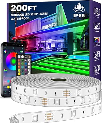 AILBTON 200ft Outdoor LED Strip Lights Waterproof with self-Adhesive Back,IP68 Outside Strips Bluetooth App Remote,Music Sync RGB Exterior Rope Lights,for Balcony,Deck,Roof,Pool