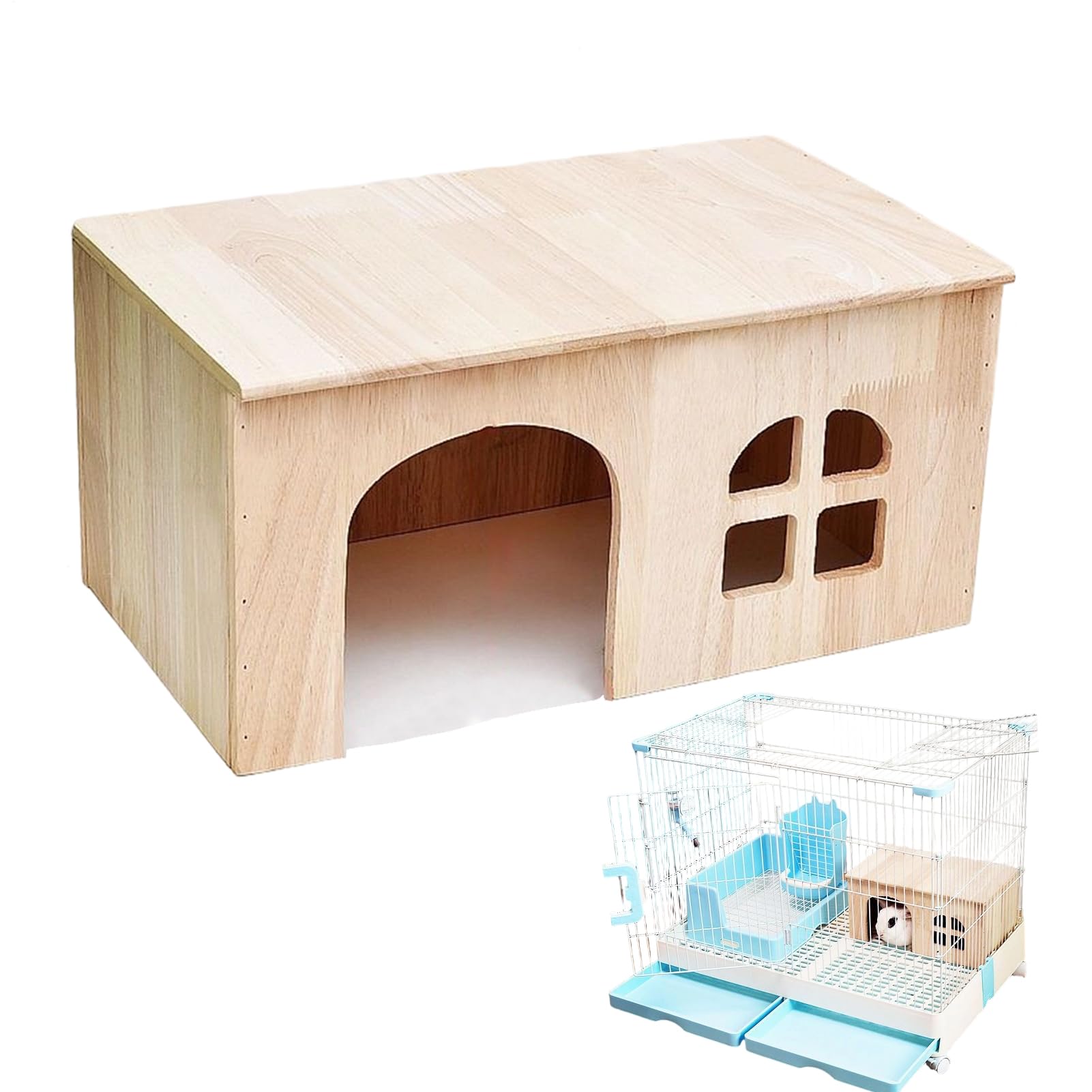 Hamster House,Wooden Habitat Castle with Window Door - Ventilated Small Animal House | for Ferret Resting Playing Sleeping Hamster Gerbil Chinchilla Hedgehog