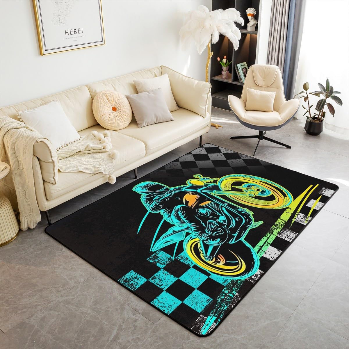 Feelyou American Flag Area Rug 5x7 Kids Black Green White Star Stripe Flag Living Room Rugs for Bedroom Boys Girls Teens Retro US Flag Decorative Carpet Rug Non-Slip Vintage Indoor Floor Mat