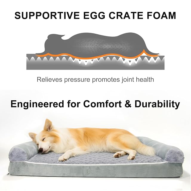 Foto 3 de 8 de Cama ortopédica para Perros, 120 × 90 × 20 cm, Gris Sofá Grande para Perros