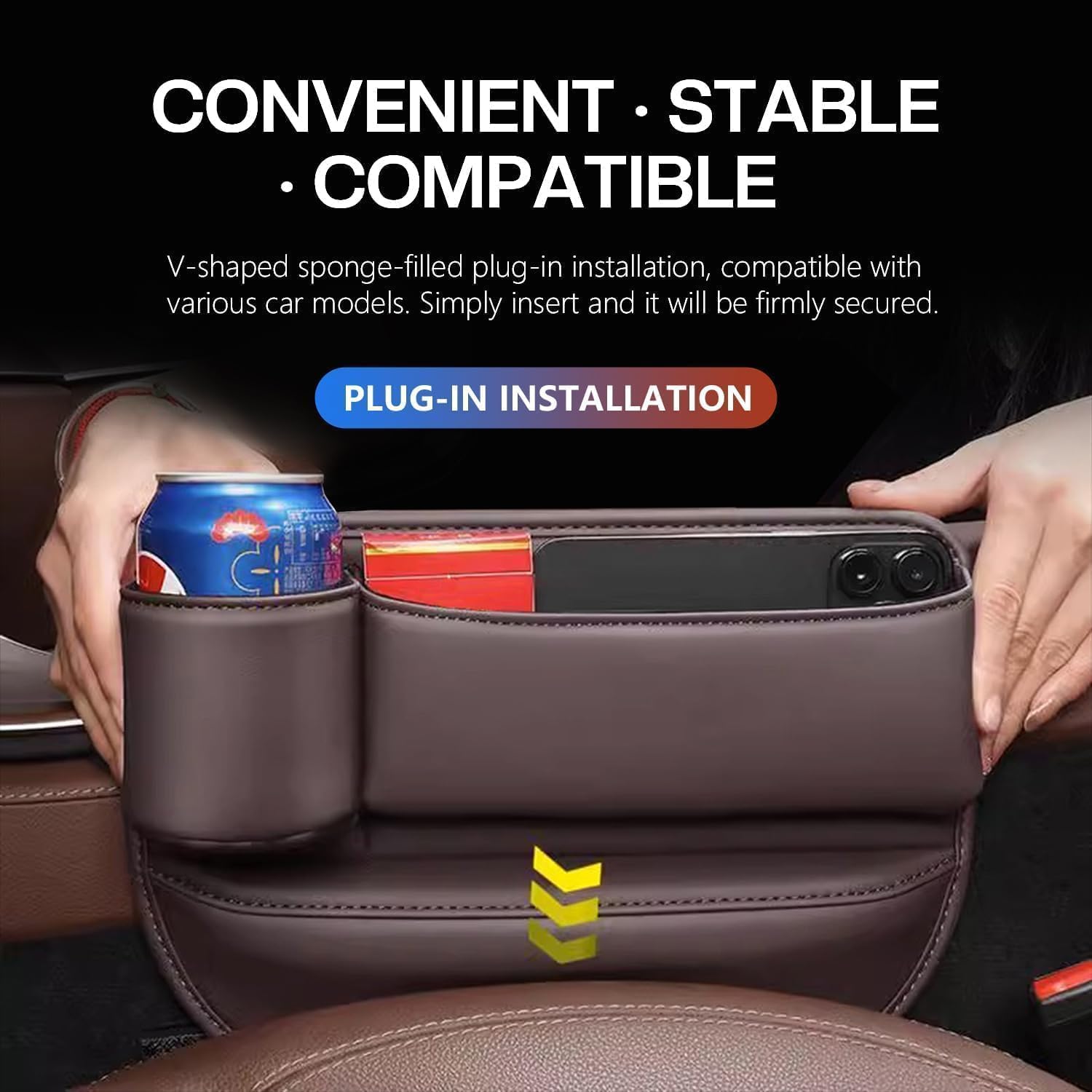 2025 New Car Seat Gap Filler Organizer, Car Seat Gap Filler with Cup Holder and Storage for Keys, Cards, Phone, Sunglasses and Small Items (Black, A Pair)