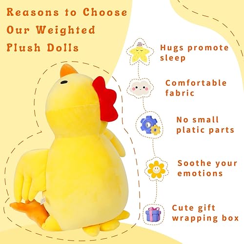 Miniatura 5 de Peluche de pollo con peso, animales de peluche con peso de 24 pulgadas, 4.2 libras, lindas muñecas de peluche, almohada de cumpleaños para niños y