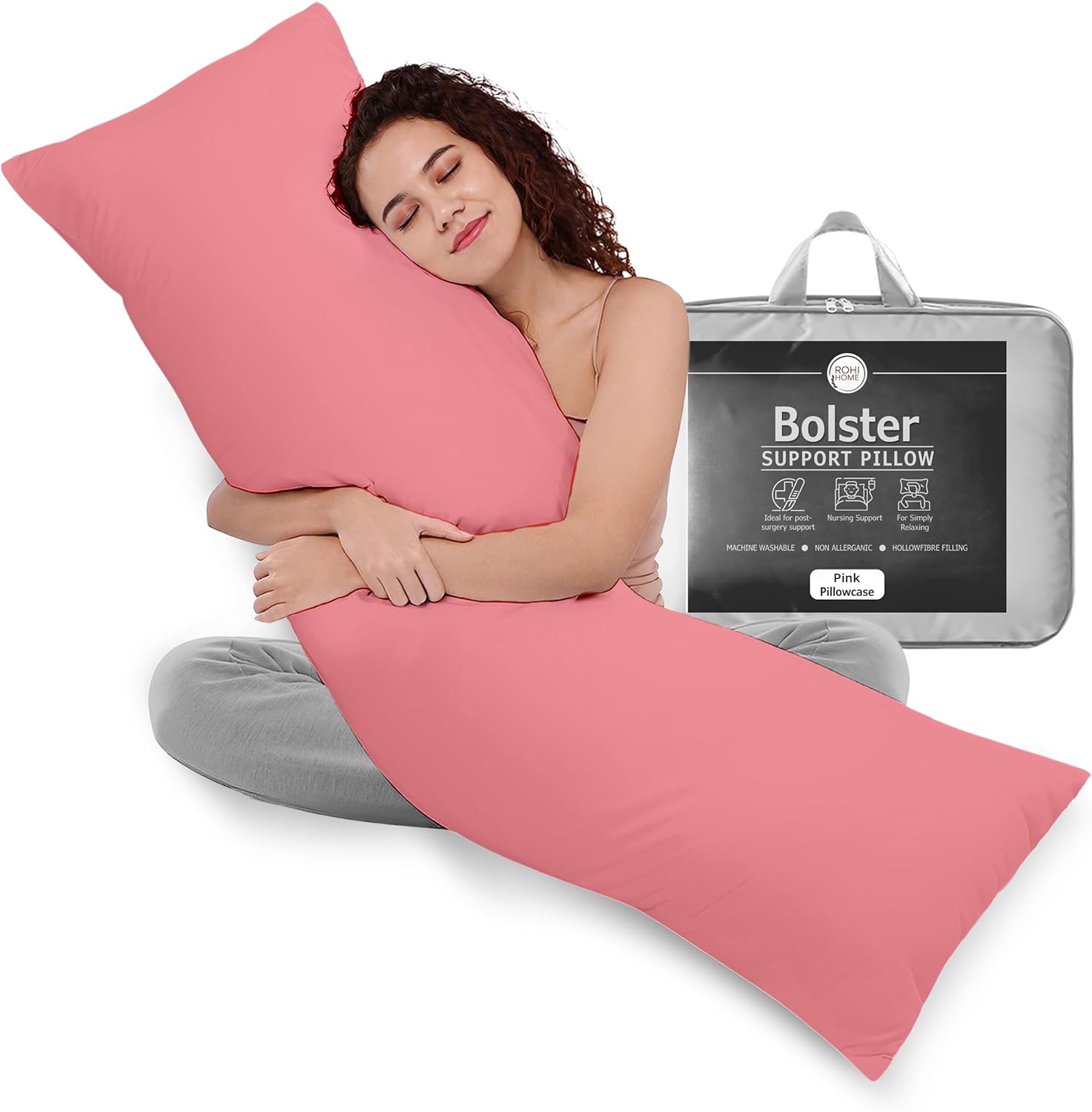 Rohi 5ft Full Body Pillow with Pink PillowcaseHollowfibre Filling