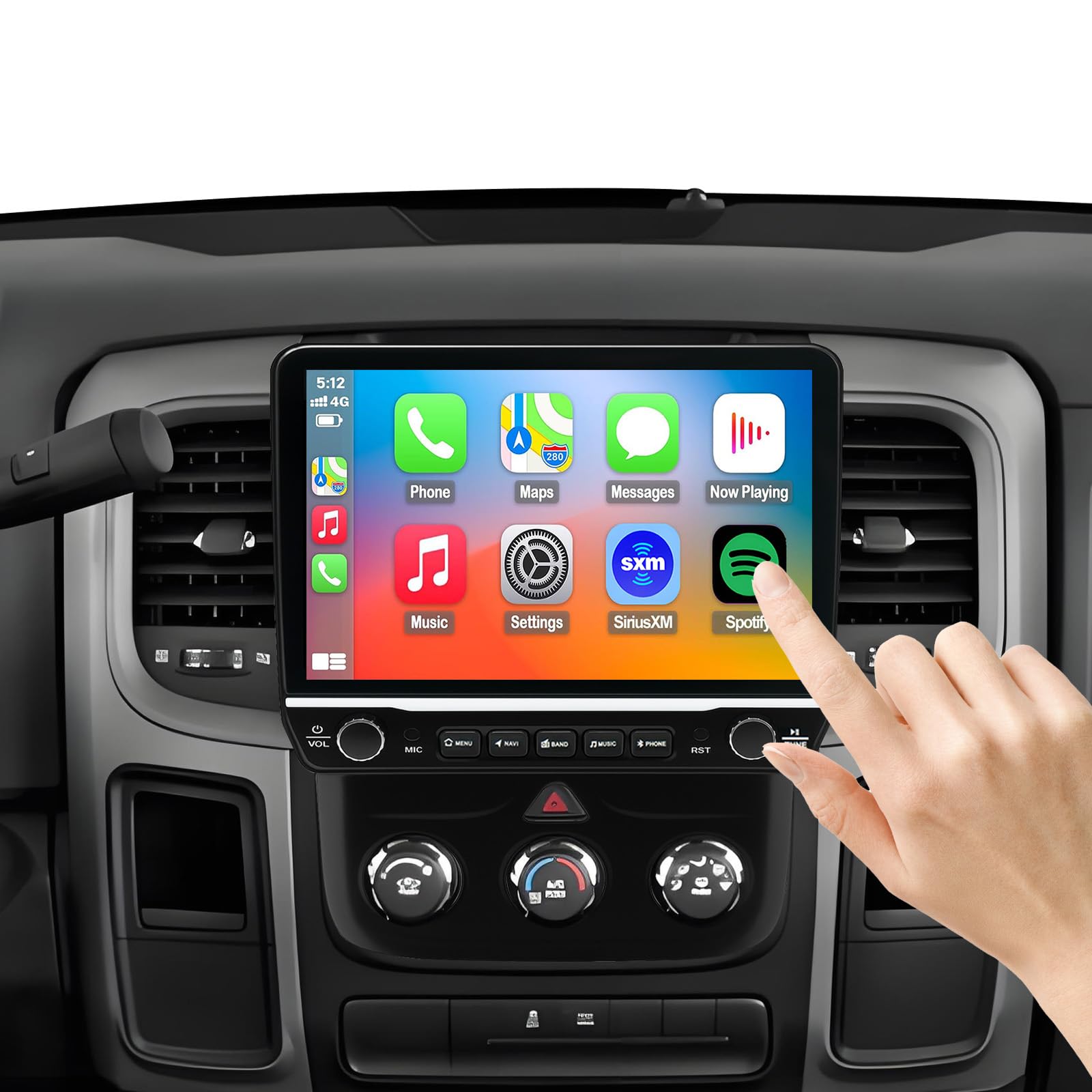 Before and after installation of the incifum QLED Screen Stereo in a Dodge RAM 1500 Classic
