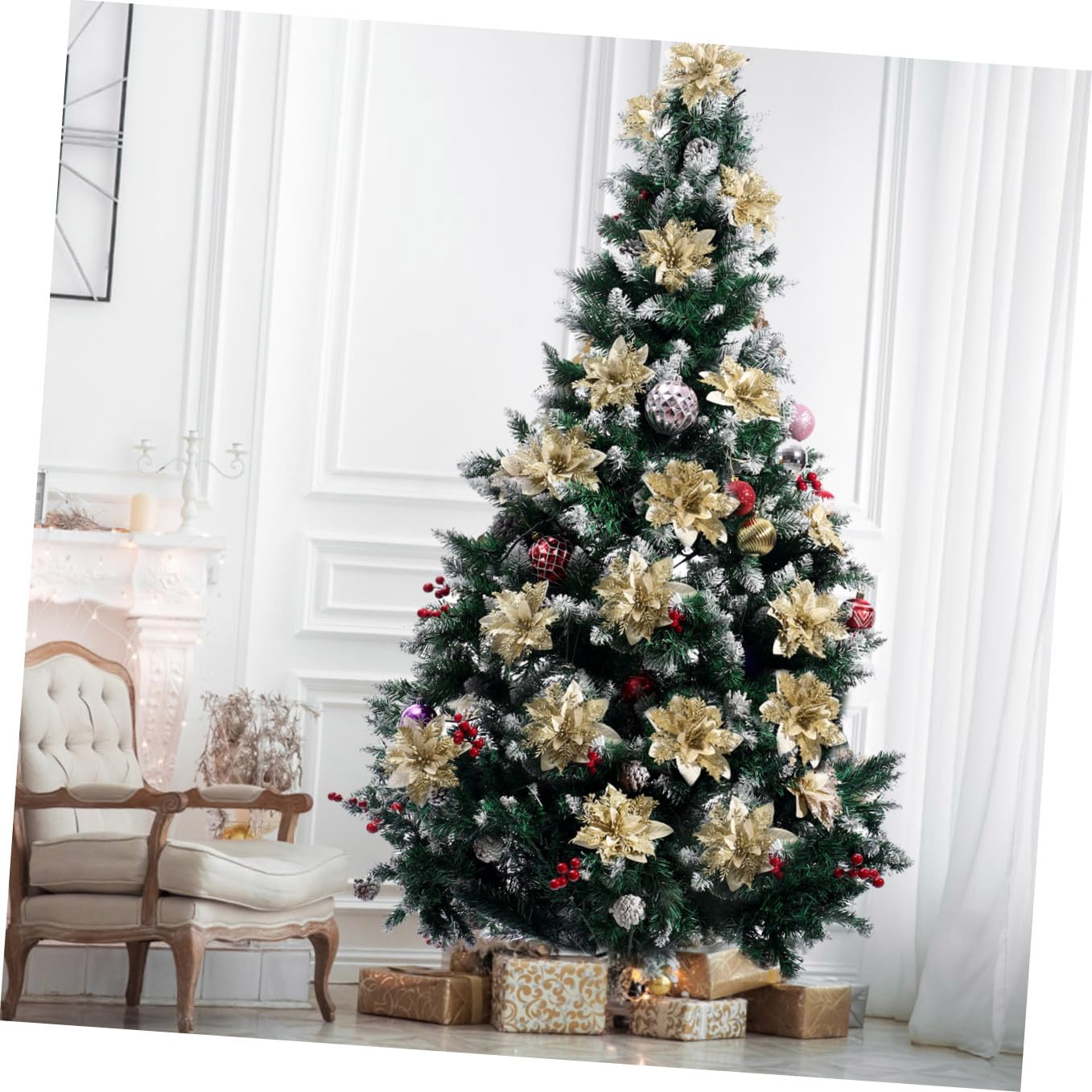 Alipis 12stücke Weihnachtsstern Glitzer Blumen Künstliche Poinsettia Dekoration Für Weihnachtsbaum Und Party Inkl Stängel Und Clips Für Festliche Arrangements Und Kreative Gestaltung