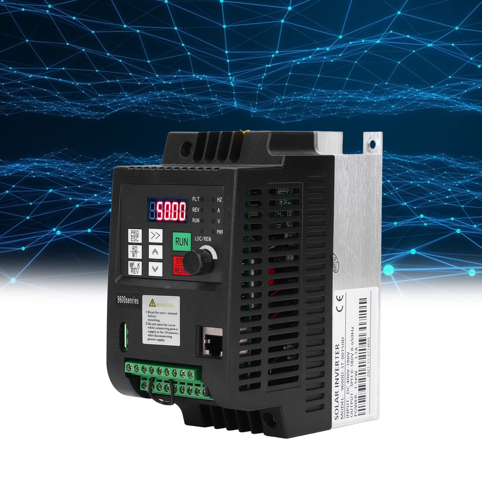 Yosoo Health Gear Inversor de Frecuencia Variable Inversor Fotovoltaico de Aluminio ABS DC400 a 700V Entrada AC 3PH 0 a 380V 0 a 650Hz 1.5KW para Sistemas de Bombas de Agua Solares