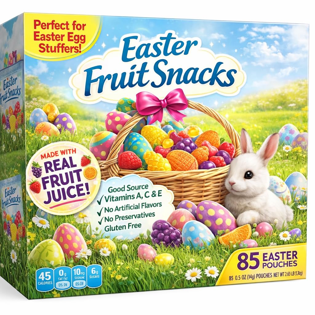 Eater Fruit Snack Gummy Flavor Treats 85 Individually Wrapped Pouches for Easter Egg Hunt Basket Stuffer Filler Party Favor DIY Gift