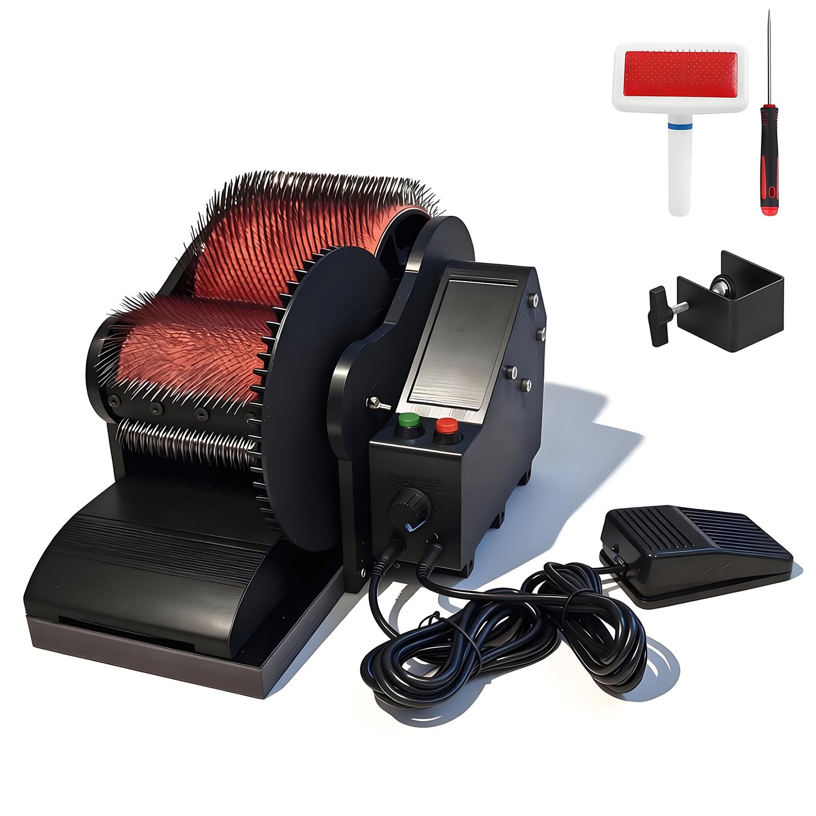 EpyGnom Electric Wool Carding Machine, Wool Felt Drum Carder, Color Mixing Wool Blending Wheel, with Brush & Awl, Foot Pedal, for Carding Wool Fibers and Making Felt Projects