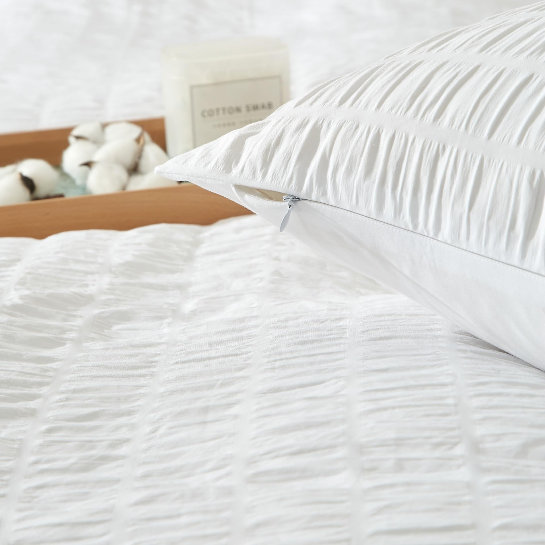 Seersucker - Ropa de cama de 220 x 240 cm, diseño a rayas, color blanco, 3 piezas, suave y transpirable, microfibra, funda nórdica con cremallera y 2 fundas de almohada de 80 x 80 cm