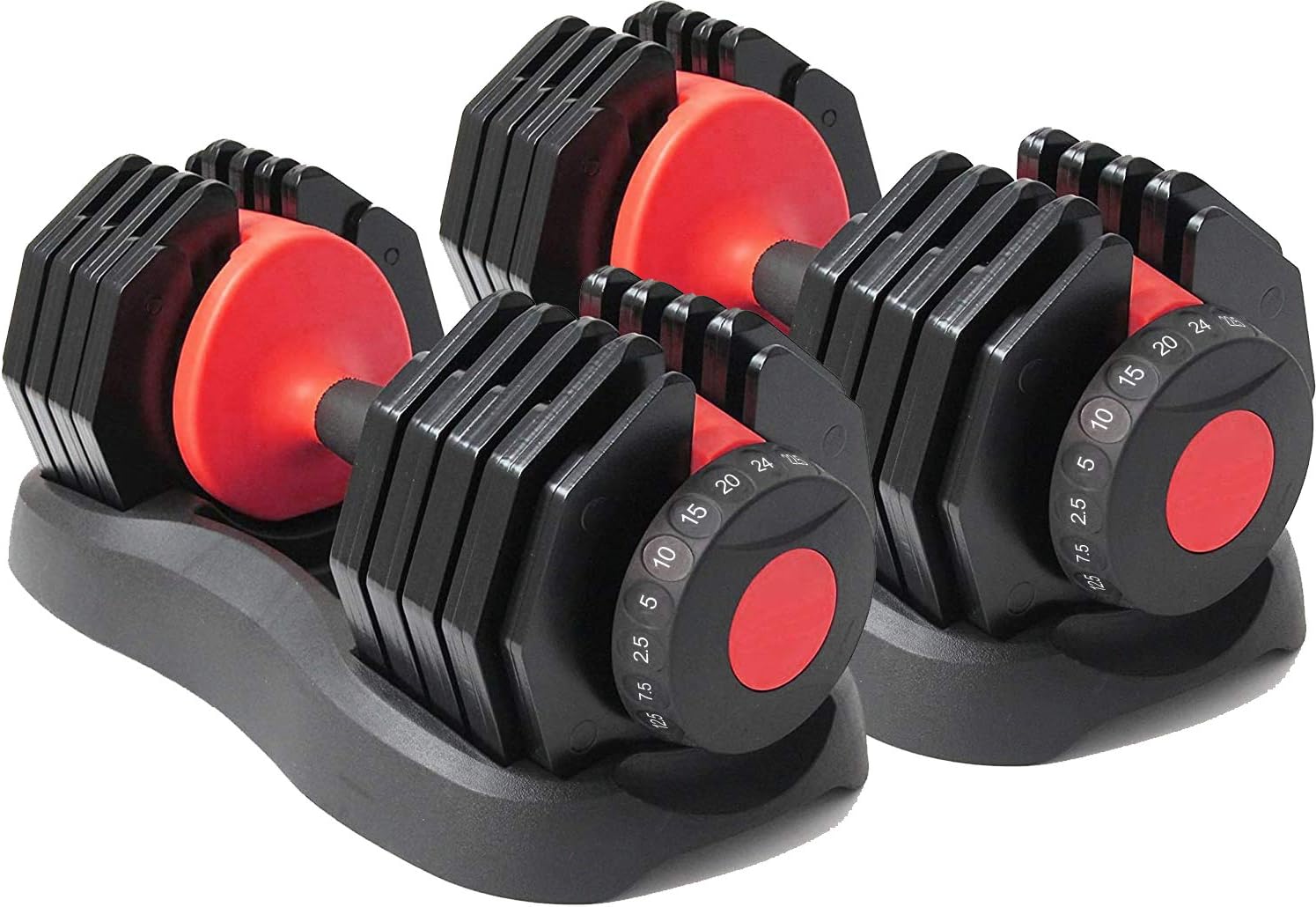 StrongologyUrban25 Home Fitness Black Red Adjustable Smart Dumbbell from 2.5kg upto 25kg Training Weights