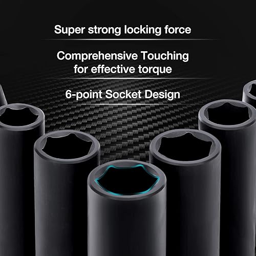 Miniatura 3 de DURATECH Juego de dados de impacto profundo de 6 puntos de 3/8 pulgadas y llave de trinquete neumática WORKPRO de 3/8 pulgadas