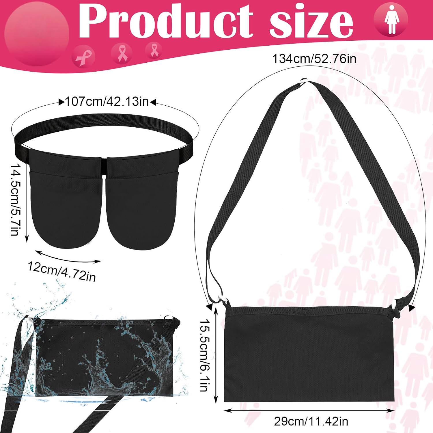 Tondiamo Mastectomy Drain Holder with 2 Shower Bag Adjustable Mastectomy Drain Pouch Waist Belt Breast Drainage Carrier for Mastectomy Breast Reduction Augmentation Recovery Support(Black)