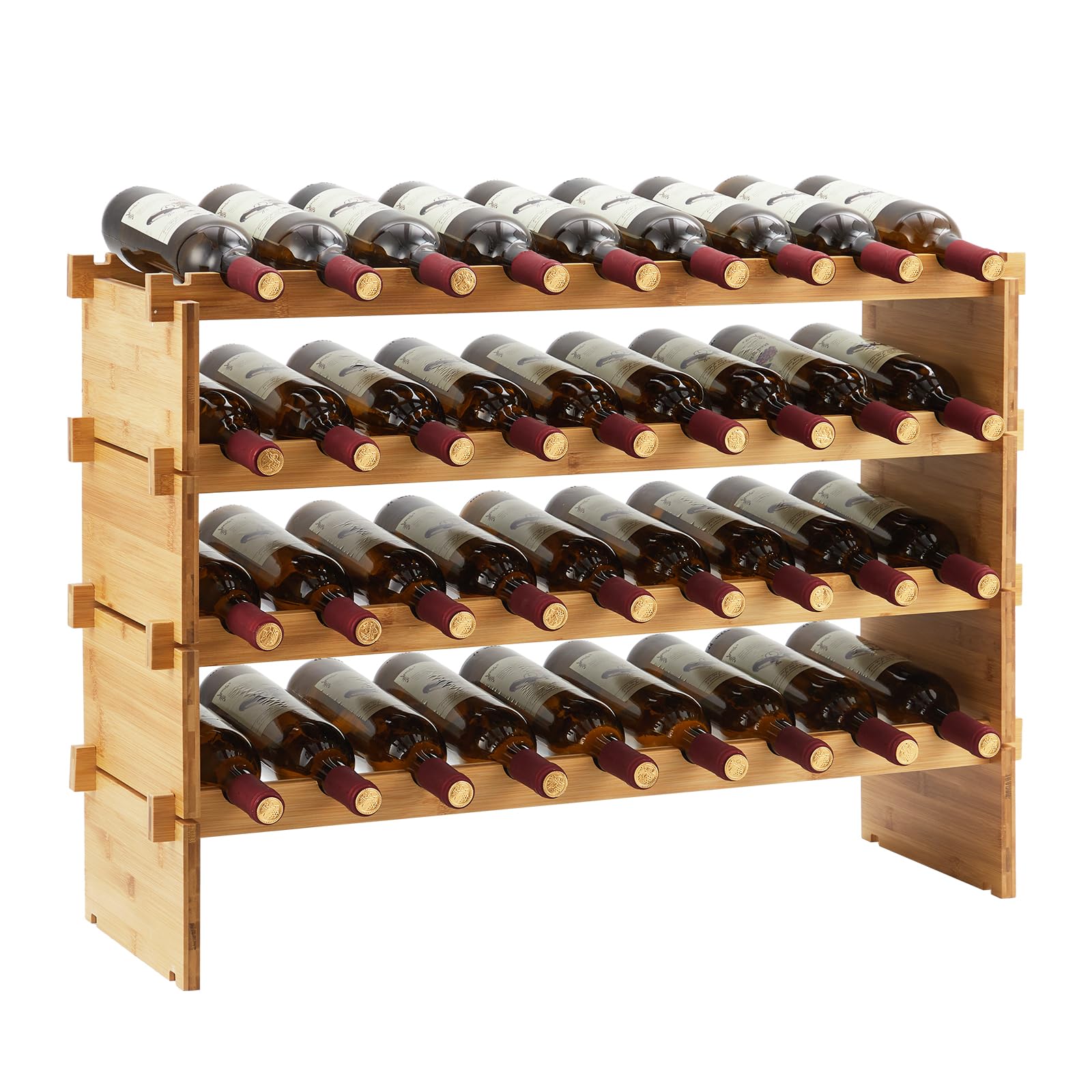 Casier à Vin En Bambou Modulable Empilable, Porte‑Bouteilles Sur Pied