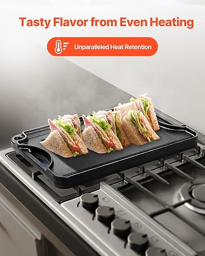 Miniatura 7 de VEVOR Parrillaplancha reversible, plancha de hierro fundido pre-sazonada de 14 x 8.5 pulgadas, sartén rectangular portátil con asa, utensilios